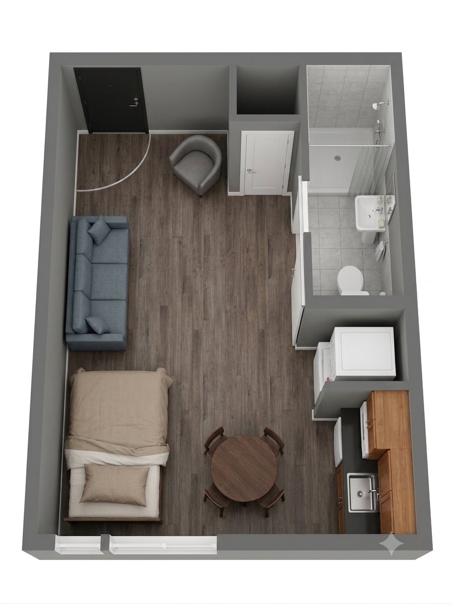 Unit 307 photorealistic floor plan